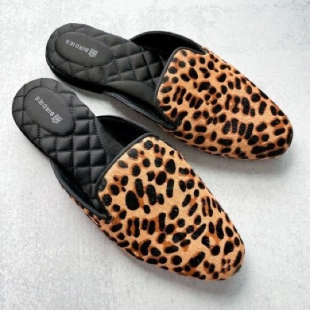Birdies Leopard Print Faux Fur Mules - Black and Tan